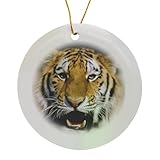 Circle Porcelain Ornament - Michigan, Detroit Zoo, Tiger with Open Mouth - US23 DGU0010 - Darrell Gulin Tigers