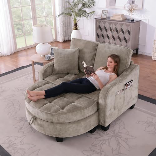 ZIDEY Sofa mit mit Aufbewahrungs-Hocker, Schlafsofa mit Verstellbarer Rückenlehne und Kissen, Klein Sofa, für kleine Wohnzimmer,Studienzimmer,Schlafzimmer,Braun