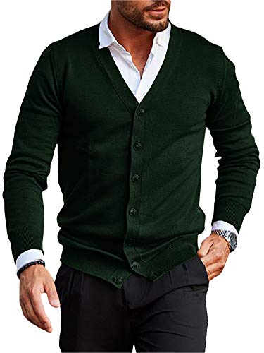 Karlywindow Mens Lightweight Cardigan Sweater Slim Fit Long Sleeve Cotton Knitted Cardigans Green