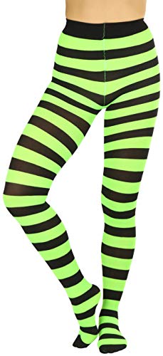 Image of ToBeInStyle Women's Wide Horizontal Contrast Stripe Tights Opaque Hosiery