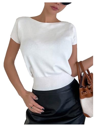 GORGLITTER Women's Cap Sleeve Sweaters Dressy Boat Neck Lightweight Business Casual Pullover Tops