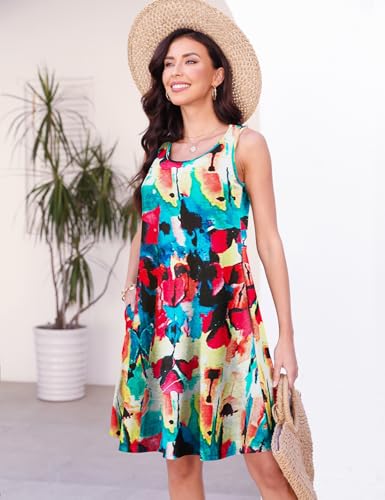 Image of Halife Womens Summer Dresses Casual Sleeveless Tshirt Sundresses Vacation Beach Cover Up Dress with Pockets
