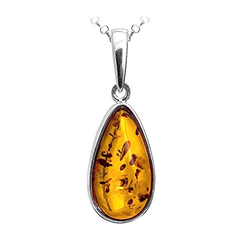 Amber Sterling Silver Classic Pendant Necklace Chain 18 Inches