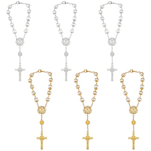INFUNLY 6 STÜCKE Bling Autospiegel Hängendes Kreuz Auto Rosenkranz Für Spiegelsegnung Katholisches Auto Strass Rückspiegel Kreuz Anhänger Autozubehör Spiegel Zum Aufhängen Für Frauen