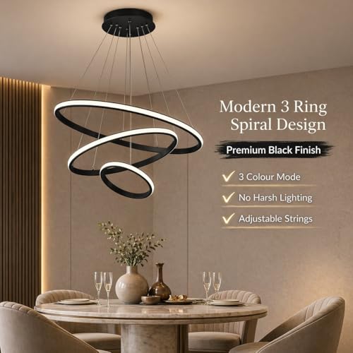 Image of Dreamie Mordern Led Chandelier Lights for Ceiling Size 600 Mm | Hanging Decoration Light for Living Room /Dinning Table /Office /Restaurant | Jhumar for Hall Decor | Colour Black