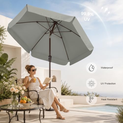 Image of ABCCANOPY 7.5ft Scalloped Patio Umbrella, Outdoor Table Umbrella with Tilt and Crank, Fiberglass Ribs Deck Umbrella for Patio, Pool, Garden, Picnic (Light Gray)