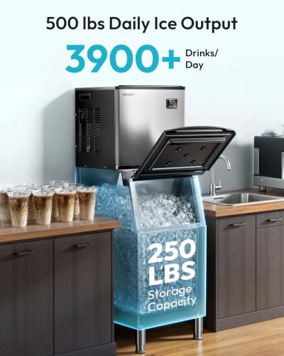 Image of EUHOMY Commercial Ice Maker Machine 500Lbs /24H, SECOP Compressor&ETL Approval, Industrial Ice Machine, 250Lbs Storage, Ice Ready in 8-15 min, Stainless Steel Ice Maker for Bar /Cafe /Restaurant /Business