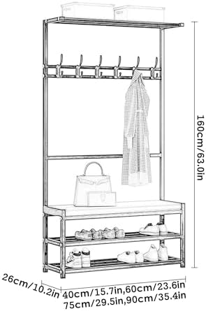4-in-1 Coat Rack Entryway Bench with Shoe Storage - Versatile Hall Tree Stand for Coats, Hats & Shoes - Perfect for Hallway, Bedroom, Living Room & Entryway nization