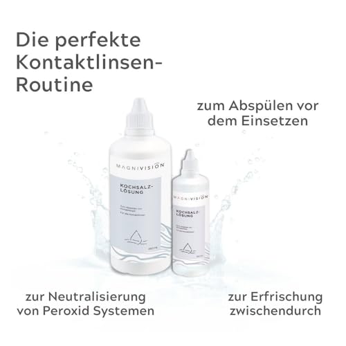 MAGNIVISION Kochsalzlösung, 360ml Kochsalzlösung für Kontaktlinsen, zum Abspülen von weichen & harten Kontaktlinsen, boratfrei, Made in Europe