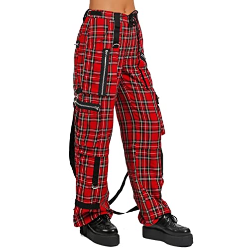 Gothic Bondage Red Plaid Men Pant Alternative Punk Rock EMO Trouser Pant Shorts