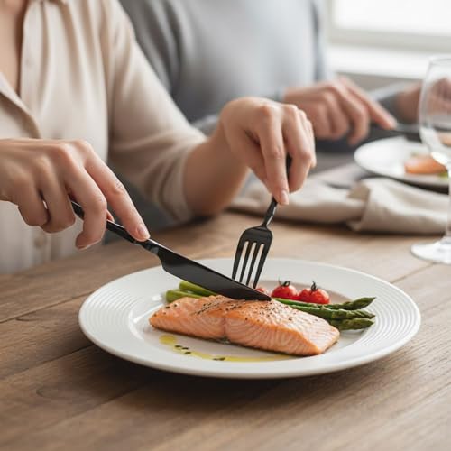 Image of 16 Pcs Black Slim Handle Stainless Steel Cutlery Set for Dining Table with Spoons and Forks Set + Butterknives - The Perfect Tableware /Flatware