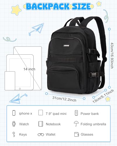 Black School Backpacks for Teen Girls Boys Multi-pocket Middle School Bag Cute College Backpack for Women Men Elementary Student Bookbags Aesthetic Backpack Casual Daypacks2