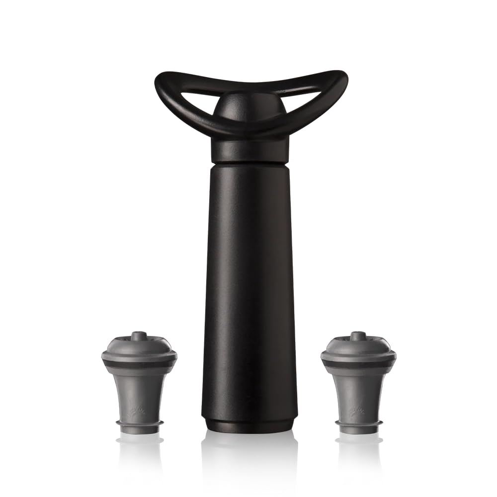 Vacu Vin Black Wine Saver Concerto - 1 Pump 2 Stoppers - Wine Stoppers For Bottles With Vacuum Pump And Pourer - Reusable - Made In The Netherlands