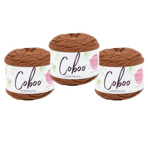 Image of Lion Brand Yarn, Coboo Cotton Blend Crochet Yarn, Auburn, Brown, 3 Pack