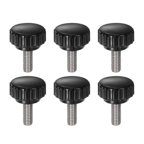 sourcing map 6pcs Knurled Clamping Knobs M6 x 16mm Metric 304 Stainless Steel Male Thread Thumb Screw on Type 22mm Plastic Round Head Threaded Hand Bolt Stud Knobs Black
