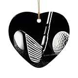 Keramik-Charm-Set in Herzform, Schwarz und Weiß, mit Golf-Druck, handgefertigt, goldfarbene Schnur zum einfachen Aufhängen, für Hochzeiten, Einzelhandel, DIY-Projekte.