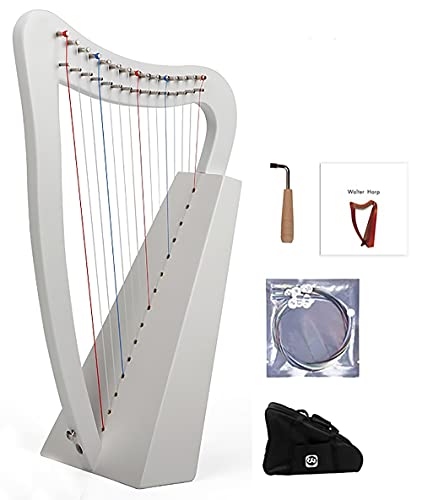 15弦マホガニーハープ、ナイロン弦アイリッシュケルティックハープ、耐久性のあるバッグ、チューニングレンチ、予備弦付き、音楽愛好家、初心者、子供、大人に適しています。 (Color : White_Without Pickup)