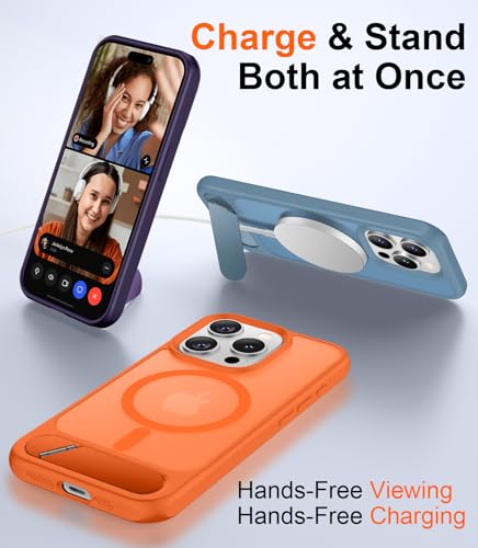 Image of Magnetic Compatible with iPhone 15 Pro Case, [Built-in Invisible Kickstand][Compatible with MagSafe][Military Grade Shockproof] Slim Translucent Matte Phone Case for iPhone 15 Pro 6.1 inch