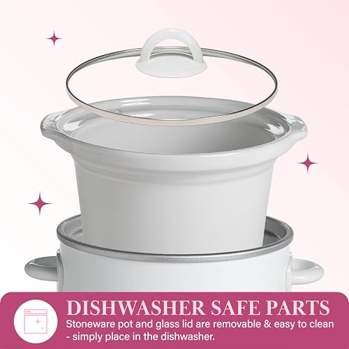 Image of Paris Hilton 3.5-Quart Manual Slow Cooker, Naturally Nonstick Stoneware Ceramic Insert, Three Settings (Low, High, Warm), Dishwasher Safe Family Size Slow Cooker, White