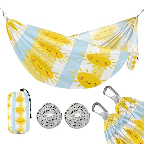 ATTX Cute Sunshine Camping Hammock - Lightweight & Portable Hammocks, Heavy Duty 330lbs Capacity for Indoor, Hiking, Backpacking, Travel, Backyard, Beach#124