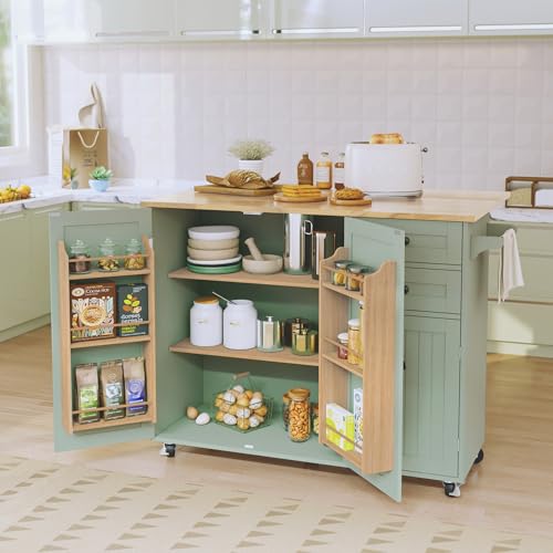 HOLTICO Küchenwagen mit Klappbarer Arbeitsplatte-Kücheninsel auf Rollen Küchenschrank Anrichte Küche Bewegliche Kücheninseln Für Esszimmer, Küche(Grün) HOLTICO Küchenwagen mit Klappbarer Arbeitsplatte-Kücheninsel auf Rollen Küchenschrank Anrichte Küche Bewegliche Kücheninseln Für Esszimmer, Küche(Grün)