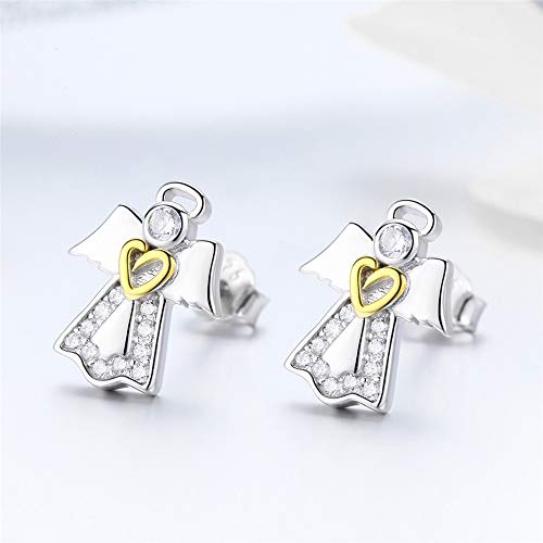 CZ Angel Stud Earrings for Women 925 Sterling Silver Cubic Zirconia Small Cute Crystal Gold Heart Studs Tragus Post Hypoallergenic Lovely Jewelry Gift for Daughter Niece4