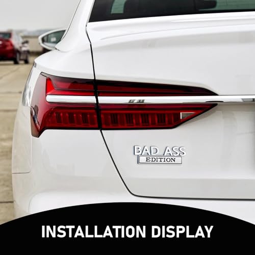 Image of 1 PC Car Fender Decorative Badge Decal, 3.93 inch x 1.33 inch Three-Dimensional Bad Ass Edition Alloy Tailgate Front Grille Hood Decal, Retrofit Parts, Suitable for Most Car Models (Silver & Black)