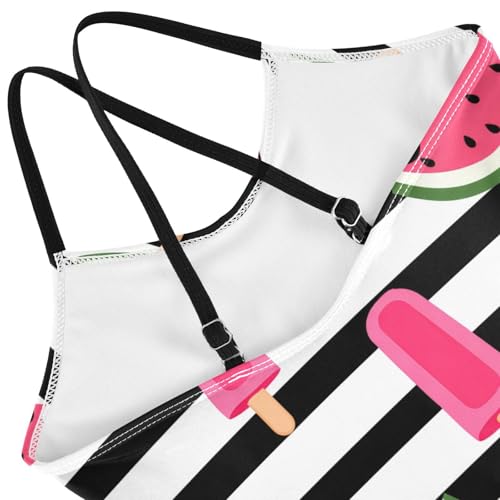 Watermelon Black White Striped Girls One Piece Swimsuit Beach Swimwear 208620044