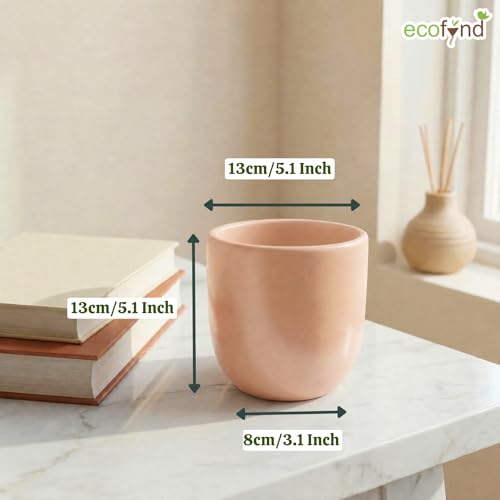 Image of ecofynd 5 Inch Ceramic Plant Pots with Drainage Hole, Modern Decorative Clay Flower Pots for Indoor Plants, Home Garden Decor for Living Room, Bedroom & Interior Spaces (CPOT041-PNK)