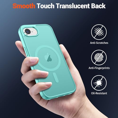 Image of SUPFINE Magnetic for iPhone 17e Case /iPhone 16e Case (Compatible with MagSafe)(Military Grade Drop Protection) Slim Translucent Matte Shockproof with Anti-Fingerprint Phone Case,Blue Green