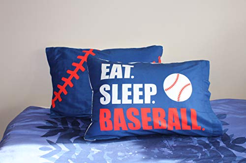 Knitpopshop Eat Sleep Baseball Stitch Pillowcase 2 Pack For Standard Size & Twin Pillow Stocking Stuffer Decor Boys Gift #TOP3