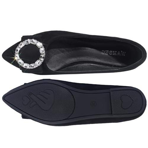 Flats Shoes Women Comfort Pointed Toe Suede Dress Shoes Cute Rhinestones Work Flat Shoe Slip On Casual Flats for Women2