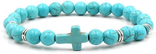 Softones 4PCS Cross Beads Bracelet for Men Women 8mm Healing Lava Stone Stretch Bracelets,7.5" - Image 6