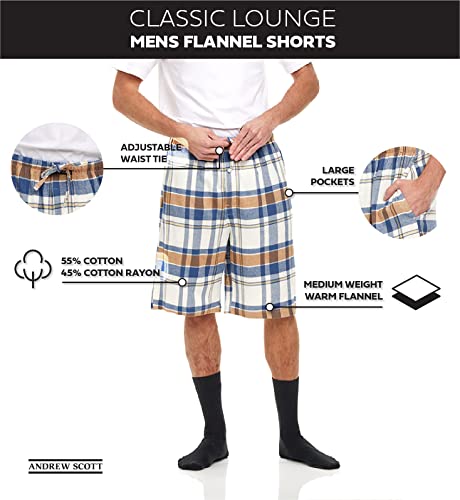 Andrew Scott Men's Cotton Flannel Soft Woven Pajama/Lounge Sleep PJ Shorts -Pack of 24