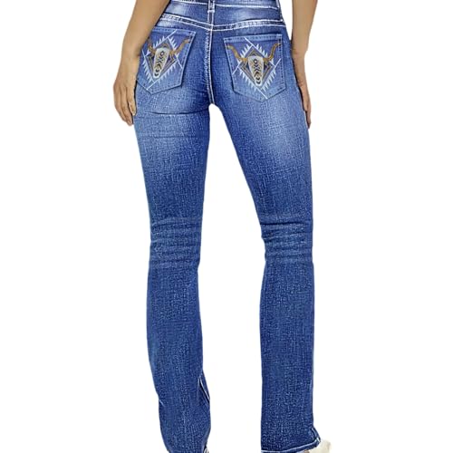 Plus Size Bootcut Jeans for Women Flare Jeans for Women High Waisted Embroidered Jean for Womens Curvy Wide Leg(US, Alpha, 4X-Large, Plus, Regular, Blue-B)3