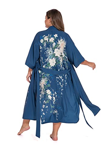 Image of Applesauce - 808V - Plus Size Women's Kimono Long Robe - Vintage Floral (One-Size fits most US 1X 2X 3X)