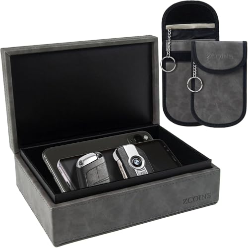 ZCOINS Keyless Go Schutz Set Große Faraday Box & 2 Faraday Bag für Autoschlüssel Signalblocker mit Doppelschicht-Abschirmung RFID-Blocker Universal für Keyless Entry Grau