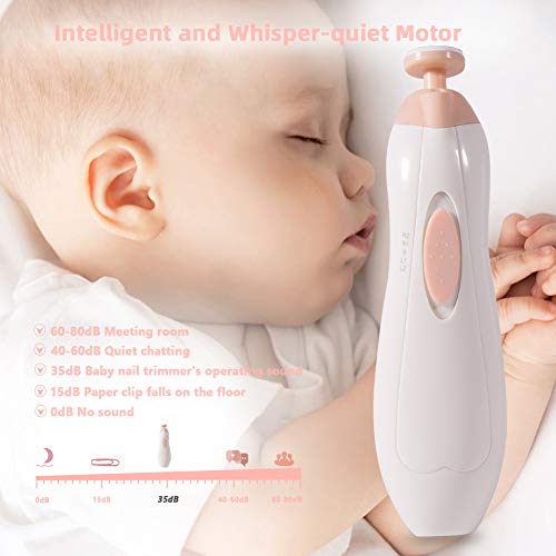 Electric Baby Nail File, Baby Nail Trimmer for Infant Toddler with Light, Toes Fingernails Care Trim Polish Grooming Kit Safe for Newborn, Baby Nail Grinder Set with Nail Clipper (Blush)