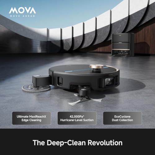 Image of MOVA V70 Ultra Complete Robot Vacuum and Mop, 42000Pa Suction Bagless Dock | 6.7in Mop&4.7in Side Brush Extends, 3.46in Obstacle-Crossing, 212F Water Mop Washing, EcoCyclone Bagless Dock, Zero Tangle