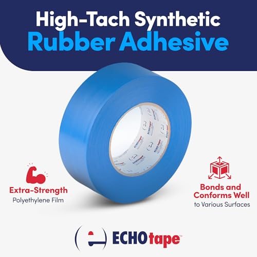 Image of ECHOtape VI-N6120 | Blue Multi-Purpose Construction Tape | Stucco Masking Tape | Temporary Hold Tape | No Residue Vinyl Tape | Vinyl Repair Tape | Vinyl Floor Marking Tape | 2.83 in x 60 yds