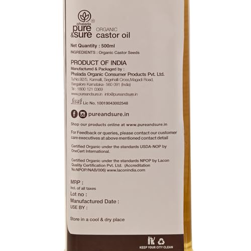 Image of Pure & Sure Organic Cold Pressed Castor Oil 500 Ml | For Hair Growth, Eyelashes, Eyebrows & Skin (Pack of 3)