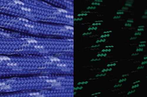BORED? PARACORD! UltraCord 100 Feet - Electric Blue - Reflective, Glow in The Dark Cord with Fishing Line and Jute Inside