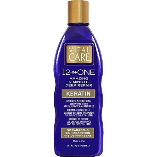 Vital Care 12-In-One Amazing 2-Minute Deep Repair - Keratin Hydrates, Strengthens Overworked Hair Harsh Sulfate & Gluten Free, 10.2 fl oz