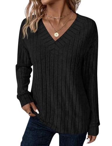 JUSTFASHIONNOW Long Sleeve V Neck Shirts for Women Lightweight Sweaters - image 3