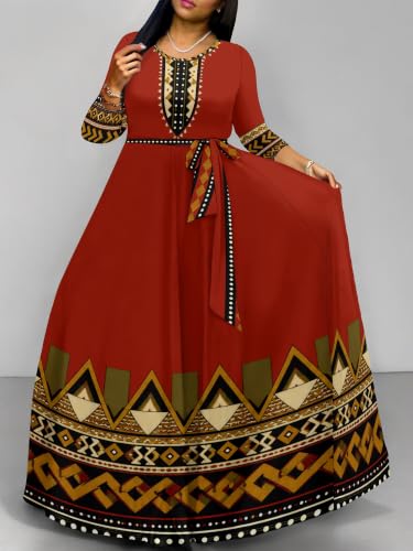 Image of Plus Size Maxi Dress for Women V Neck 3 /4 Sleeve Wrap Dress