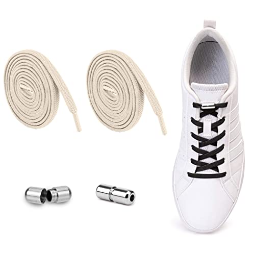 MEETTIKEY 2 Pares Cordones Elásticos Sin Nudo con Hebilla Metal para Zapatillas - No es Necesario Atar Cordones de Zapatos (Beige) Cover