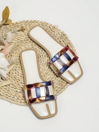 Image of GORGLITTER Women's Colorful Sparkly Multi Colored Summer Slip Flat Sandals | Colorful Flat Sandals, Leather Sandals, Slip on Sandals Women, Multi Colored Sandals, Summer Sandal