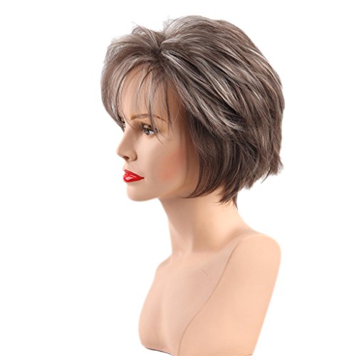 FAKEME Perucas Sintéticas Completas Curtas Naturais Macias Perucas Completas Sintéticas Senhora Cinz