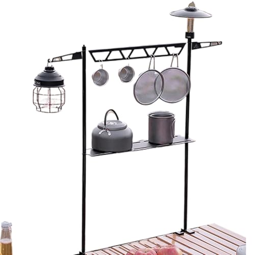 Hogvinnatil Rack de utensilios para acampar, estante para acampar al aire libre - Mapeante de la linterna Pole Stand | Organizador de multifunción portátil para BBQ Grill Picnic Travel Traveling