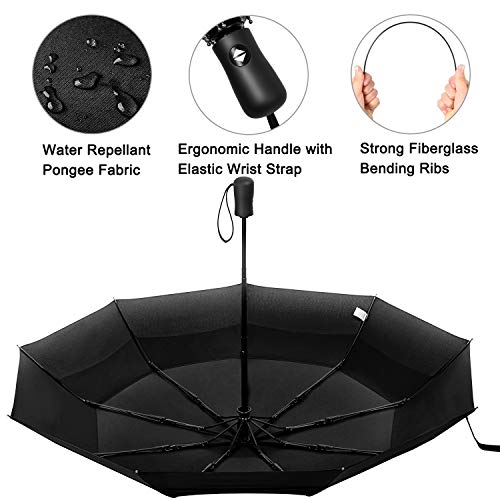G4Free 42 Inch Compact Travel Umbrella, Windproof Small Folding Backpack Umbrella For Rain, Auto Open And Close Button(Black) #TOP2